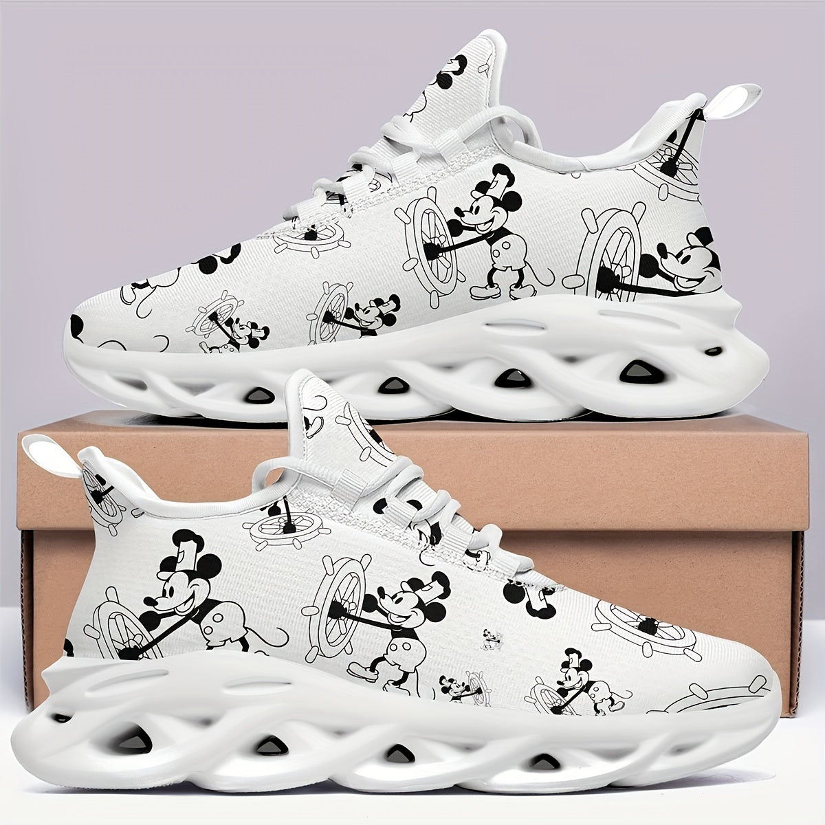 Women’s Breathable Canvas Sneakers with Cartoon Mouse Pattern for Running