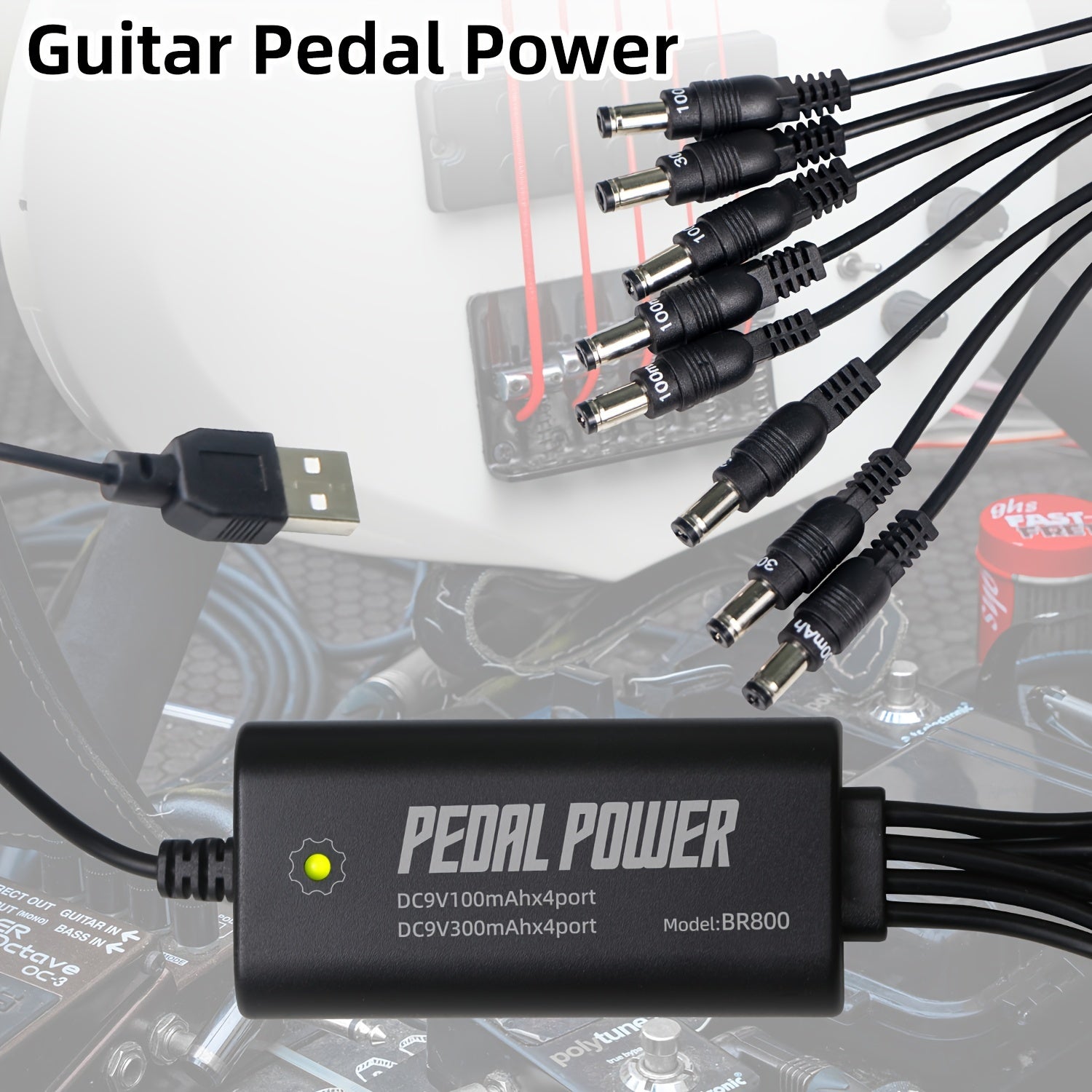 Guitar Pedal Power Supply with 8 Outputs and USB 9V DC Adapter