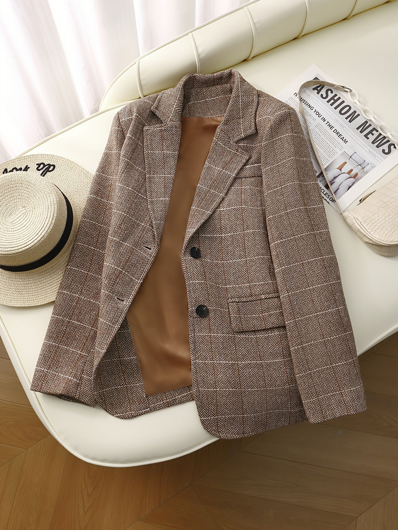 Women's Plaid Blazer Long Sleeve Regular Fit Single Breasted Polyester Blend Fall Winter Versatile Suit Jacket