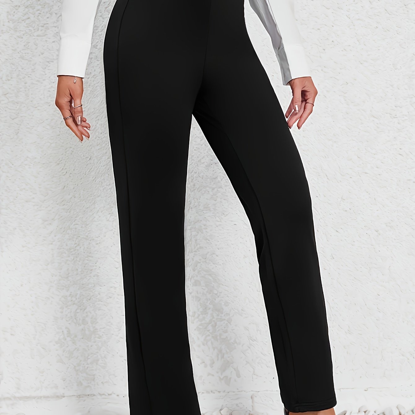 Pantalones de mujer de talla grande negros de corte recto con elastano para uso casual y formal