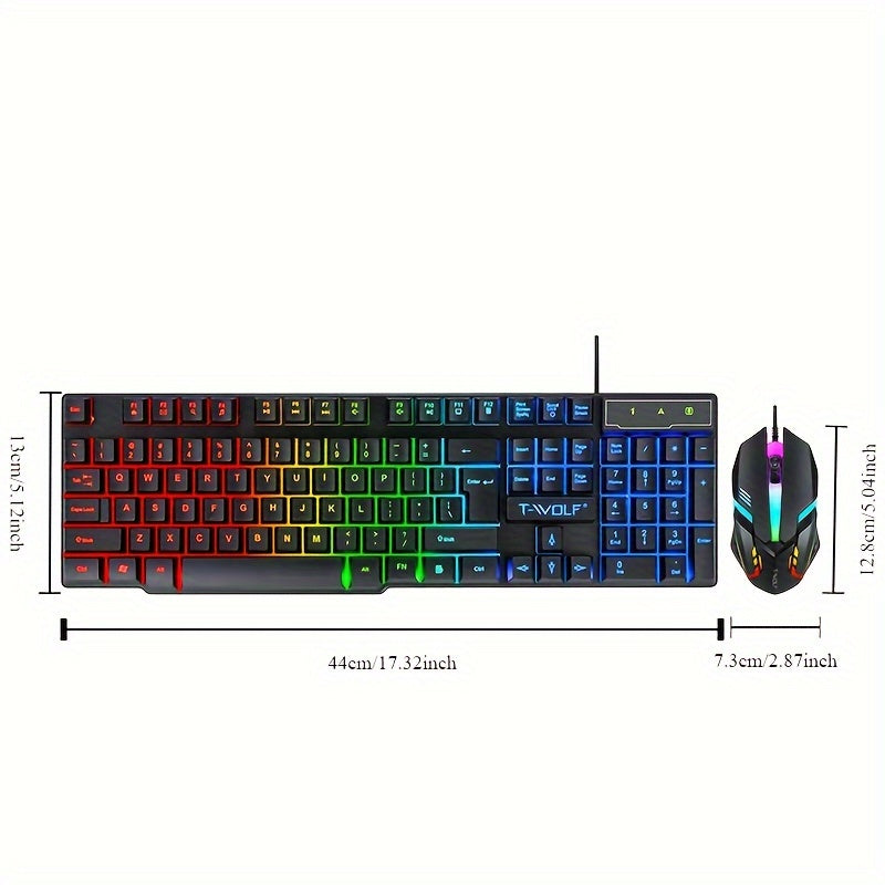 2pcs Wired Gaming Keyboard and Mouse Set with Rainbow Backlit for PC and Consoles