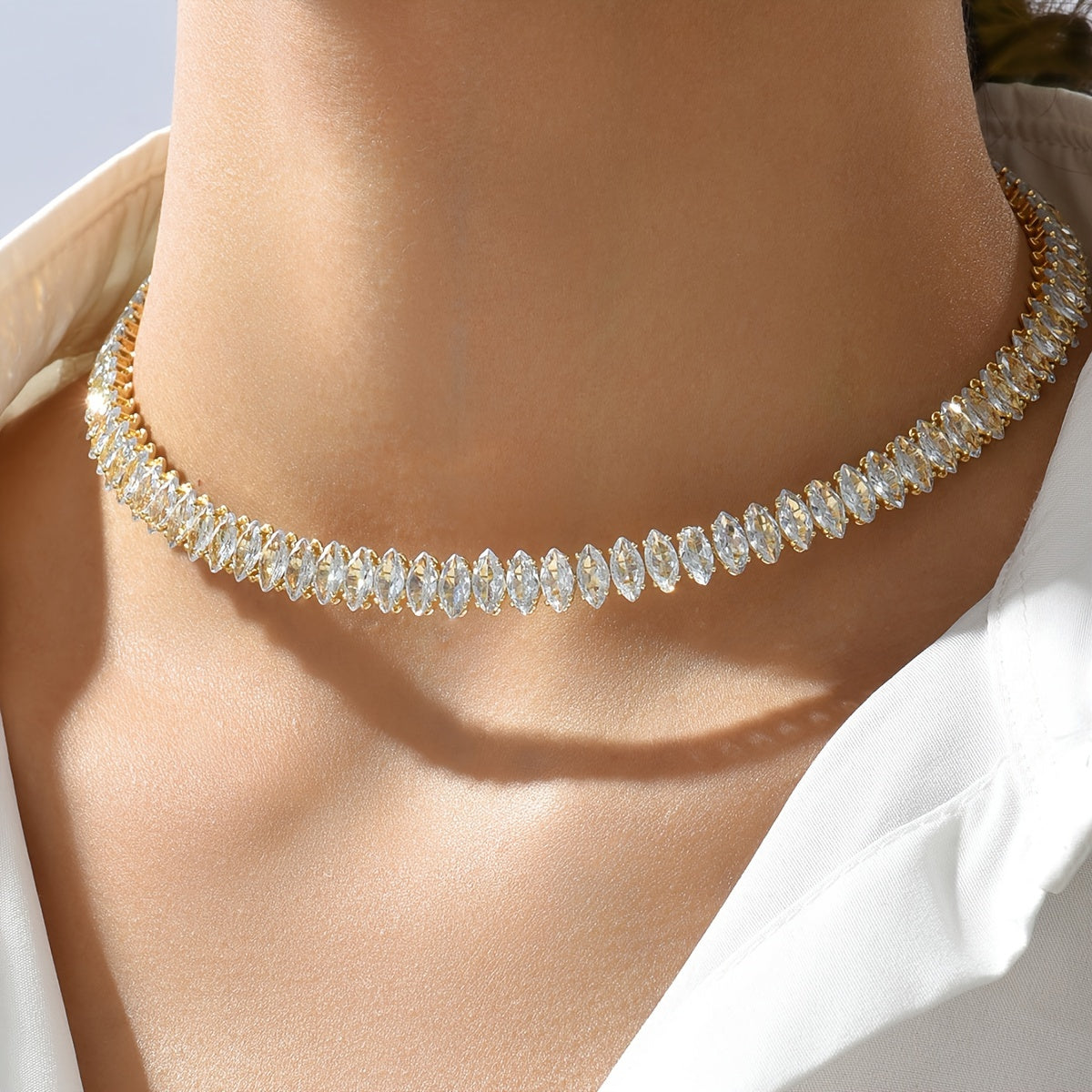 Collar de cobre con zirconia para mujer, chapado en oro de 18K, joyería elegante para ocasiones especiales