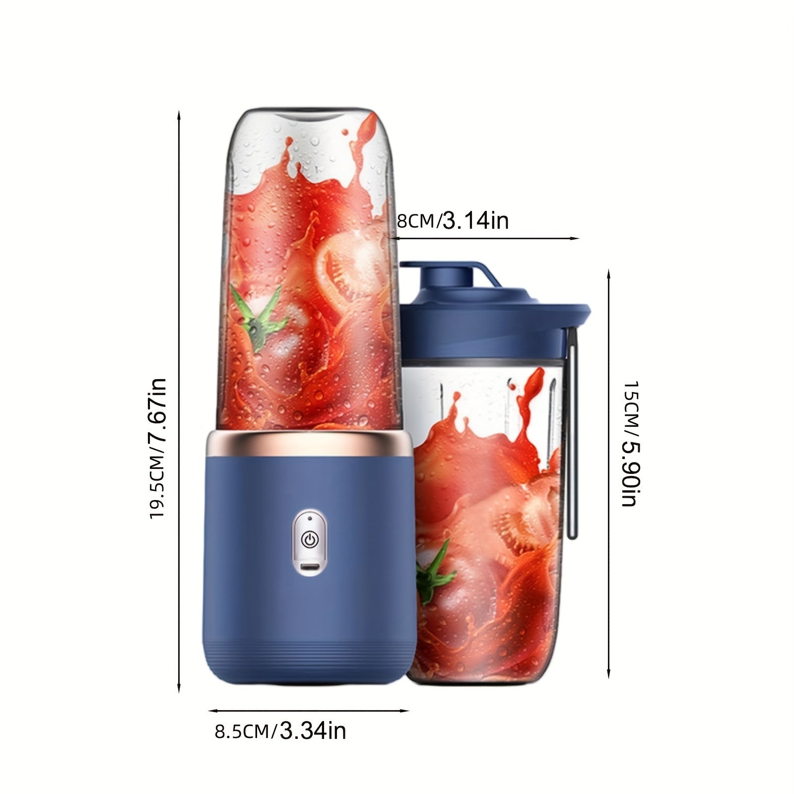 Portable USB Rechargeable Juicer Cup with 6-Blade Stainless Steel Blades and 2 Cups