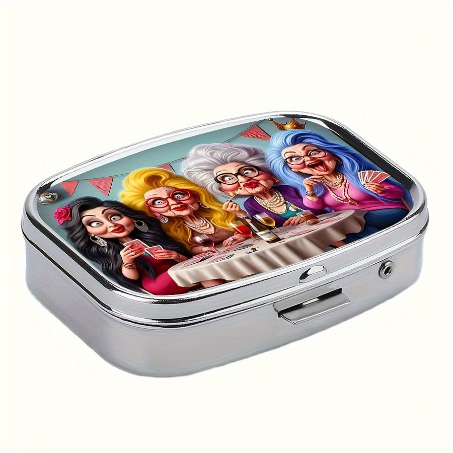 Ladies Metal Pill Box 2-Compartment Portable Medicine Storage