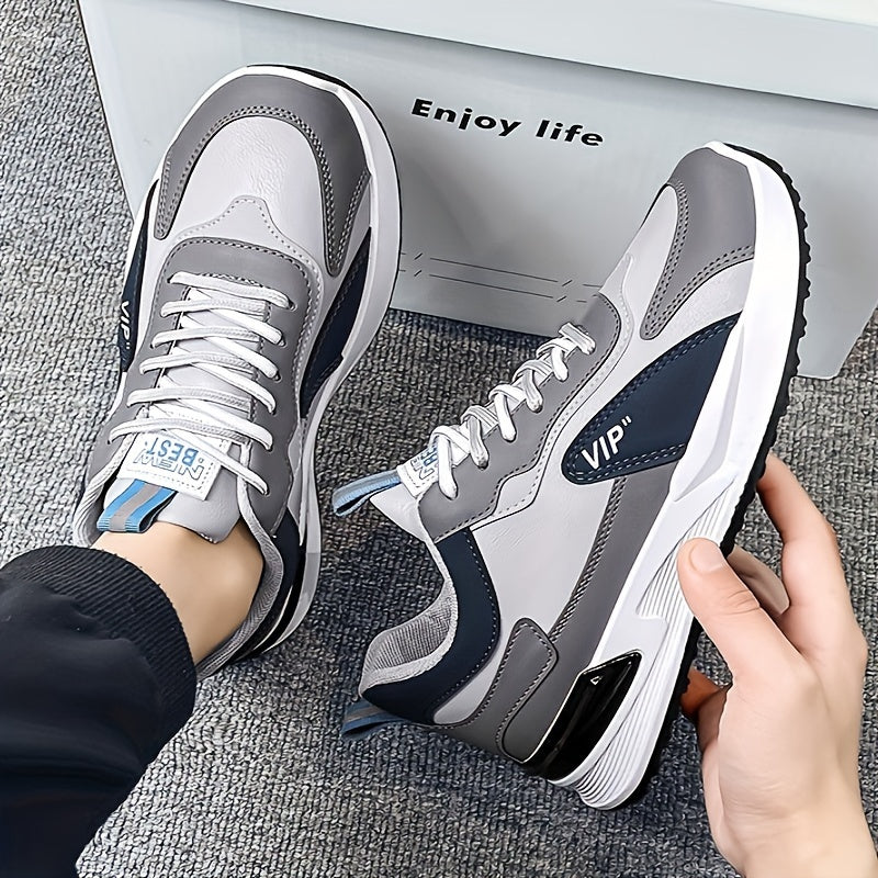 Erkaklar uchun vintage sport krossovkalari, tasodifiy eski maktab uslubi, havo yostiqchasi, nafas oladigan astar, mustahkam PU yuqori qismi, PVC taglik va har kuni qulaylik uchun pastki dizayn.