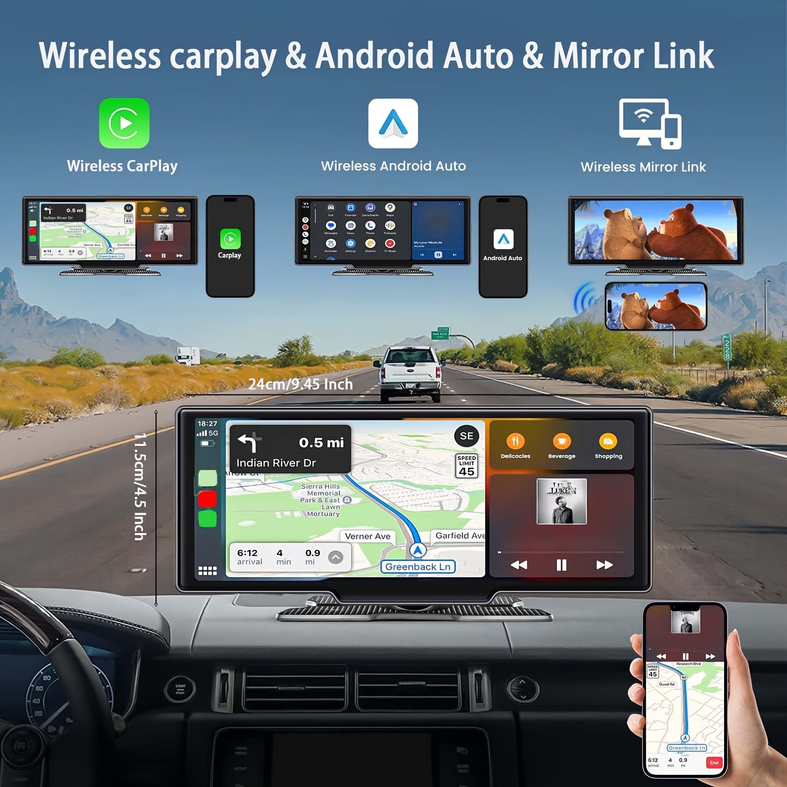 26.06 cm Wireless Car Stereo with 4K Dash Cam IPS Touchscreen and Backup Camera