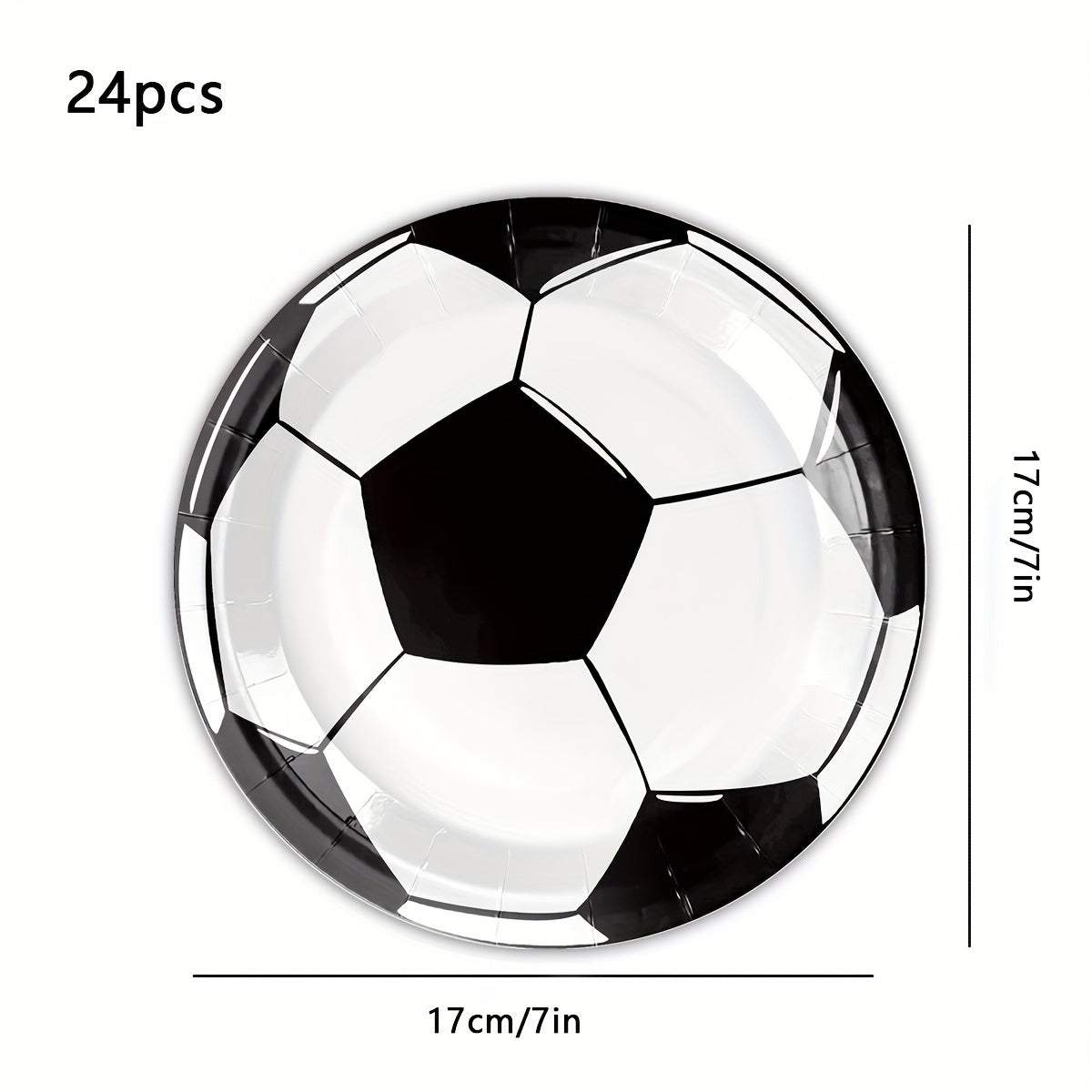 Bir martalik qog'oz plitalar, futbol mavzusi, qora va oq, partiyalar va ovqatlanish uchun