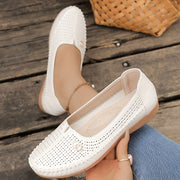 Women's Flat Loafers Slip-On Breathable Perforated TPR Sole All-Season Shoes