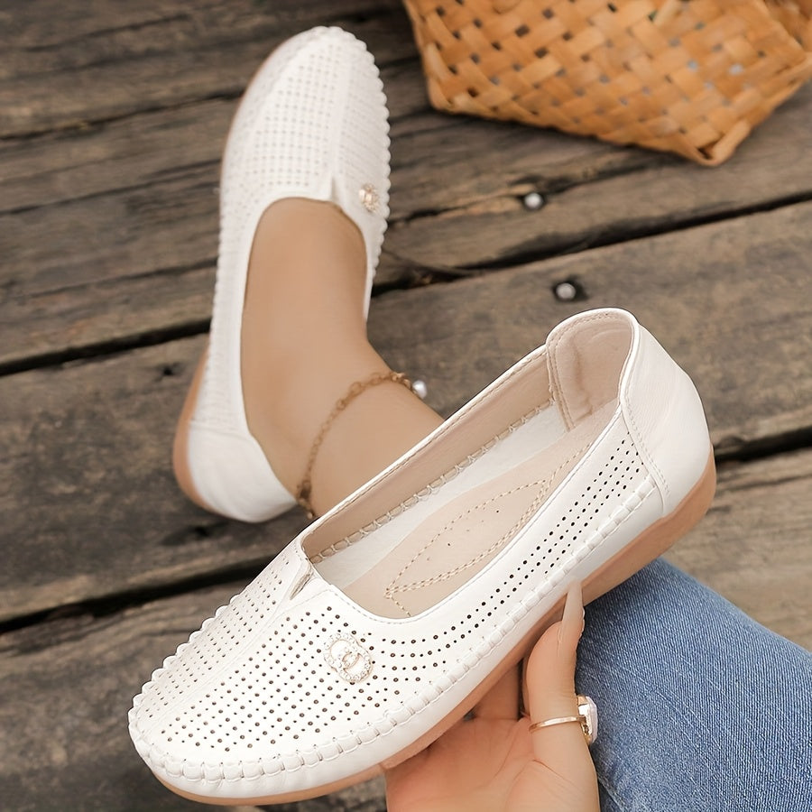 Women's Flat Loafers Slip-On Breathable Perforated TPR Sole All-Season Shoes