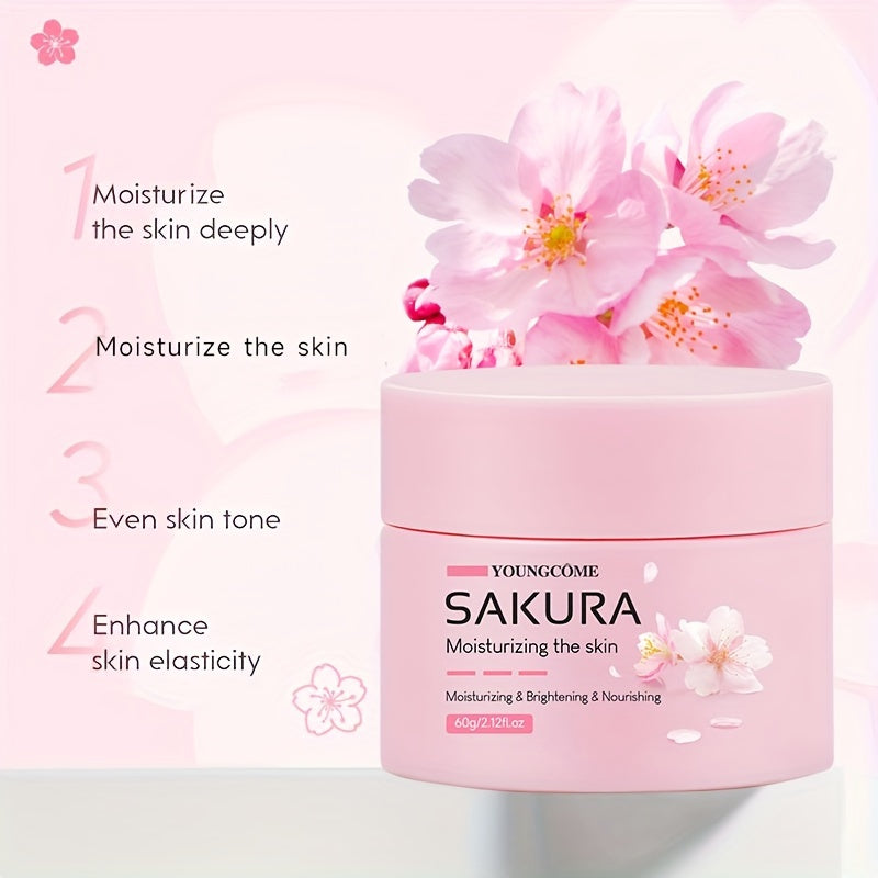 30/60g Sakura Essence Yuz Kremi, terining elastikligini oshiradi, terini mustahkamlaydi, tez so‘riladi, yog‘siz, terini namlaydi va silliqlashtiradi, barcha teri turlari uchun mos, o‘simlik Squalane ni o‘z ichiga oladi.