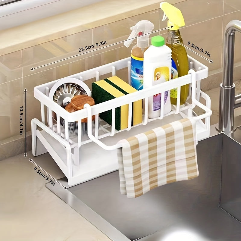 Kitchen Sink Organizer with Drain Rack and Storage Basket for Sponges and Detergents