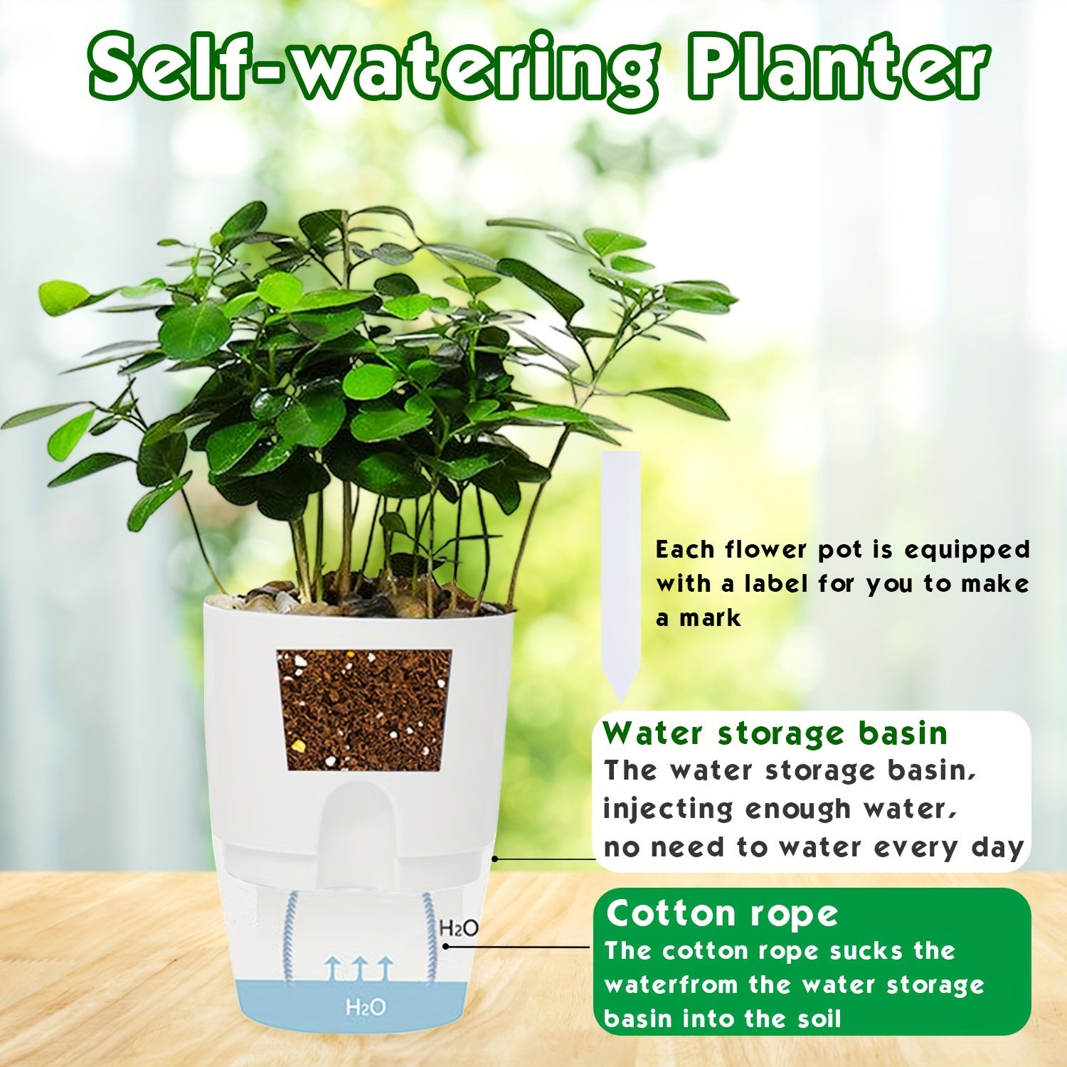 Self-Watering Planters Set 2 4 6 Pcs 10.41cm Plastic Indoor Outdoor