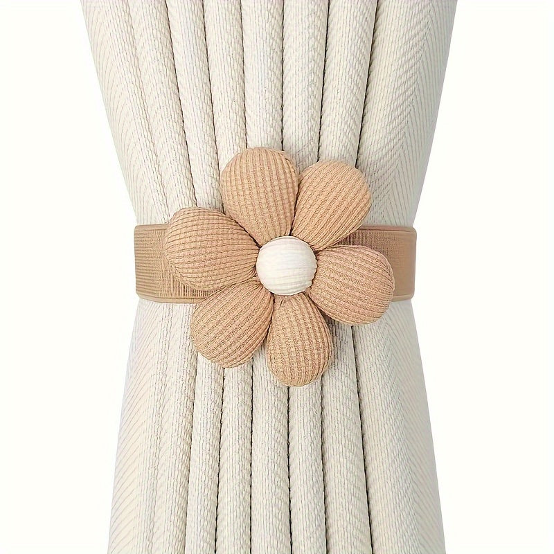 2 Rustic Floral Tiebacks Polyester Flower Drapery Holdbacks for Home Decor