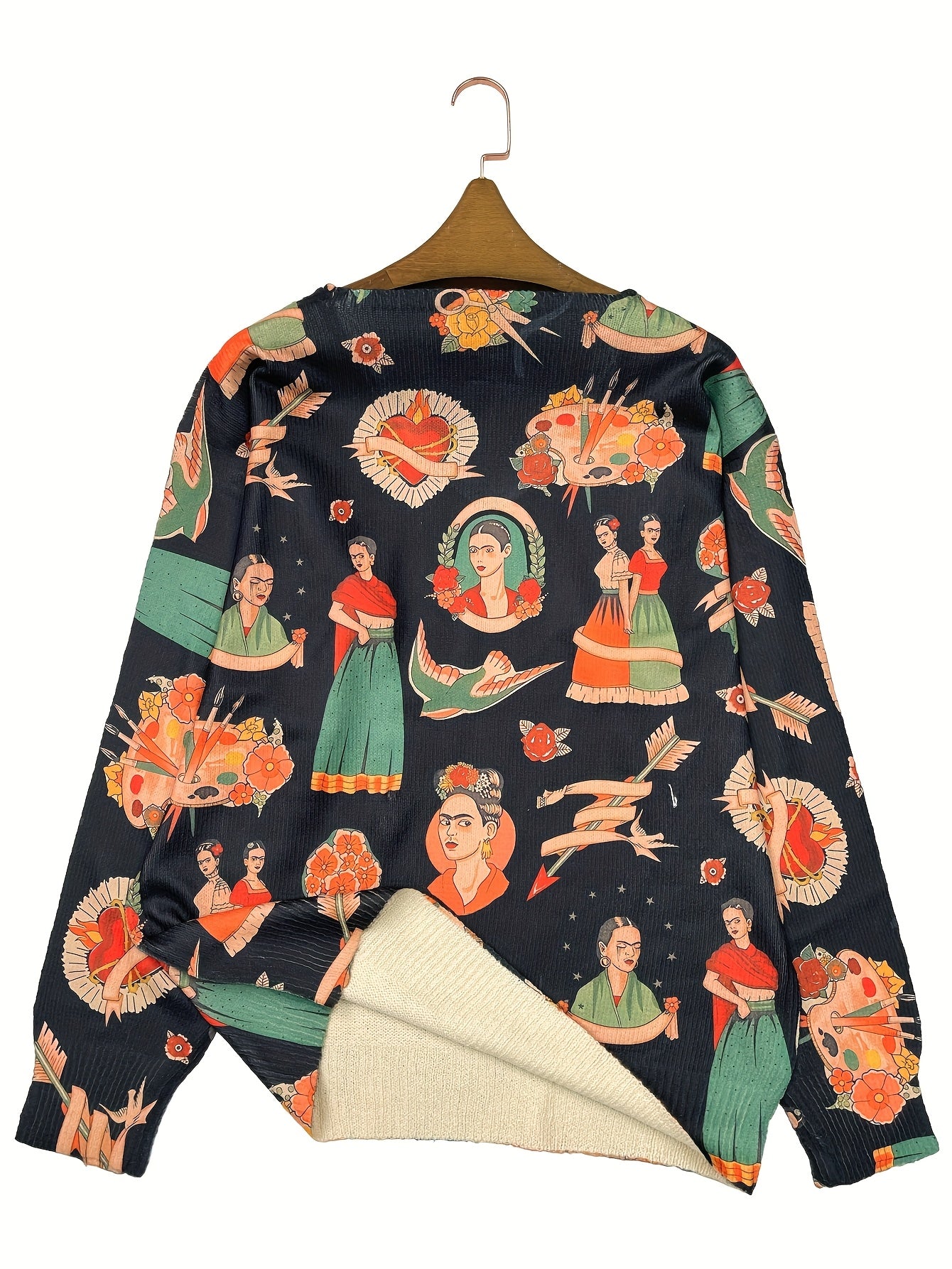 Plus Size Women's Lightweight V-Neck Sweater with Floral Print Casual Pullover