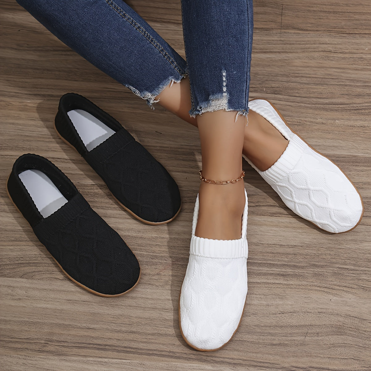 Women's Casual Mary-Jane Flats Breathable Fabric Slip-On Shoes