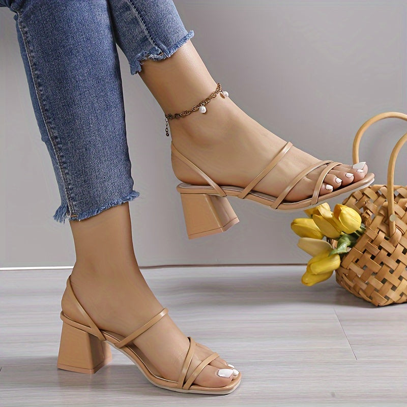 Women's High Heel Sandals Open Toe Block Heel Rubber Sole All-Season Beige Black White