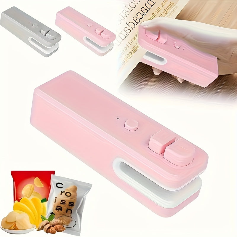 Mini oziq-ovqat sumkasi yopish va kesish uchun USB qoʻl bilan ishlash, oq va yashil barg naqshli, oshxona uchun