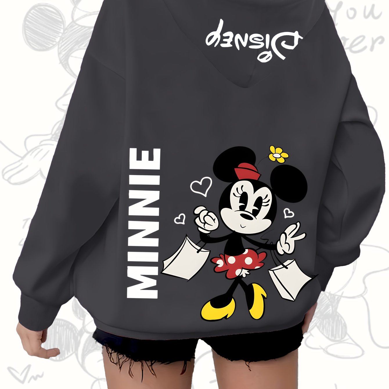Girls Cotton Hoodie Zip-Up Sweatshirt with Cartoon Print Black White