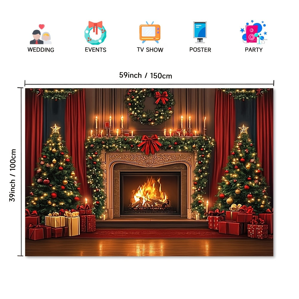 Brown Wooden Christmas Fireplace Backdrop for Weddings and Events