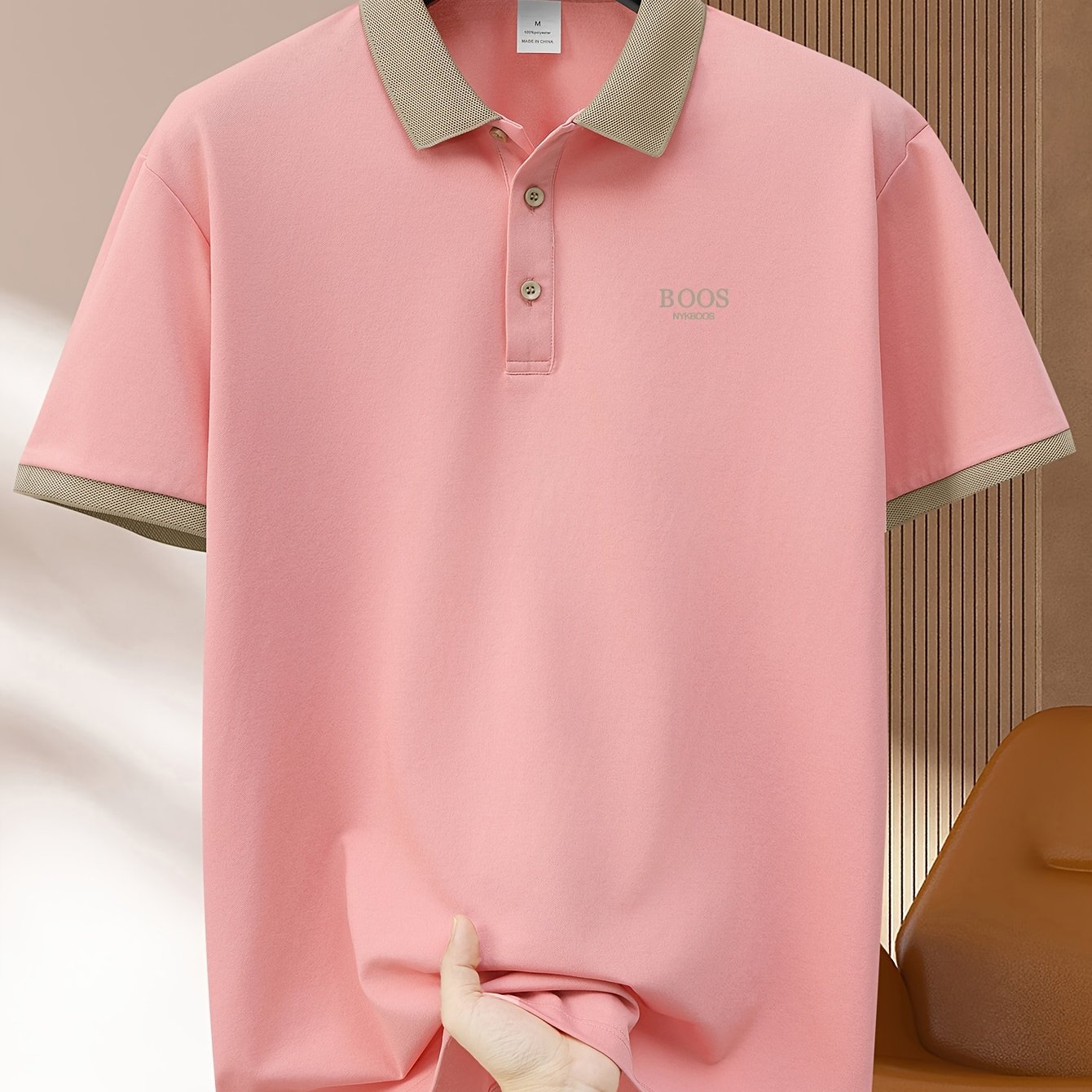 Camisa polo casual de hombre de color verde claro de manga corta, poliéster, para golf y deportes