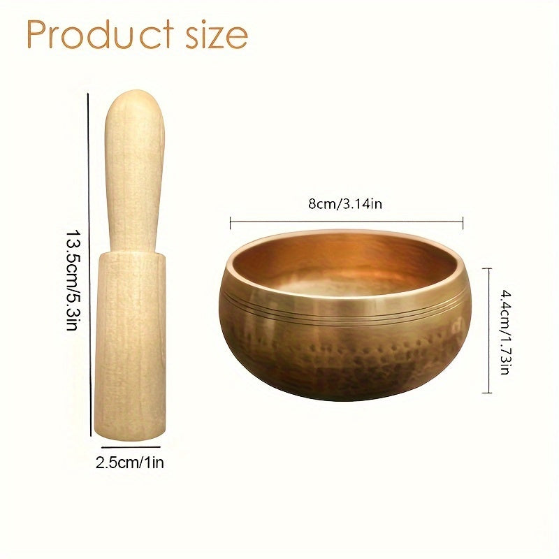 Cuenco de canto Vajra hecho a mano en Nepal con mazo de madera y alfombra para meditación, yoga y rituales, oro cobre