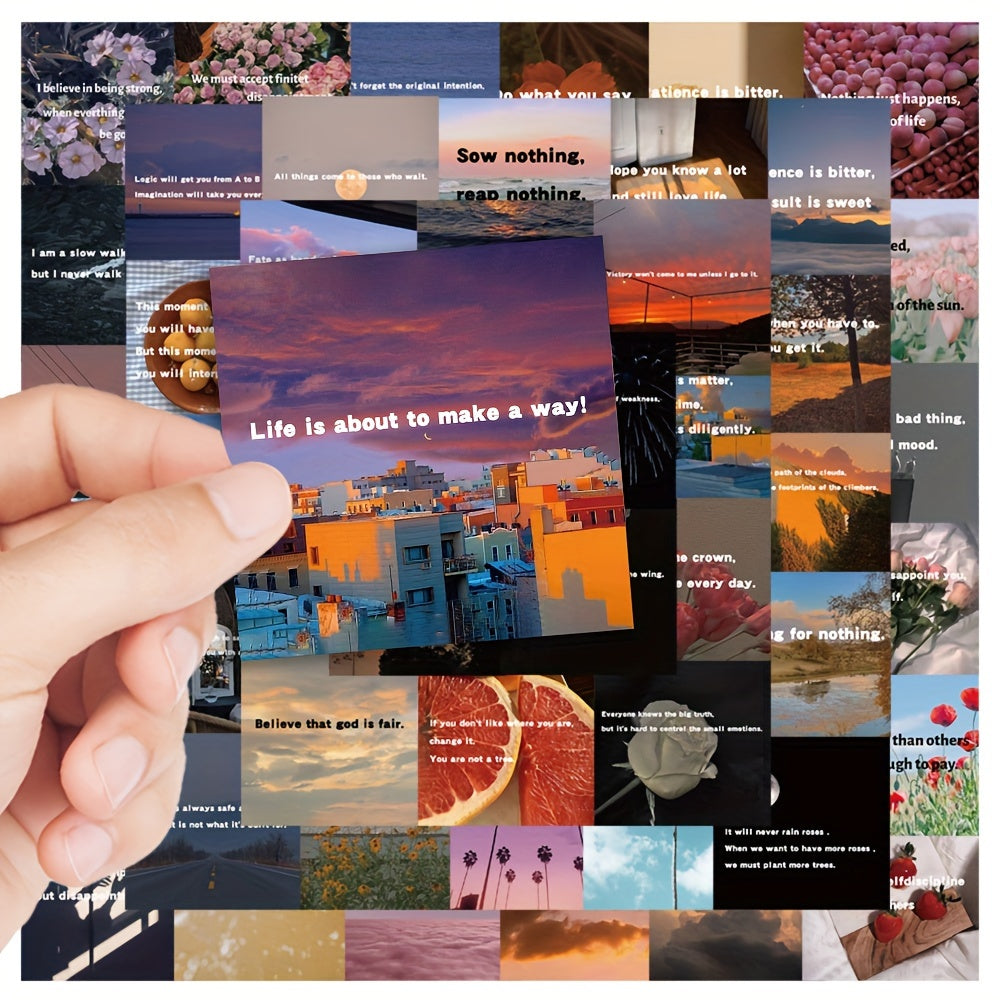 Set of 50 Waterproof PVC Inspirational Quote Stickers for Laptops Phones and Luggage