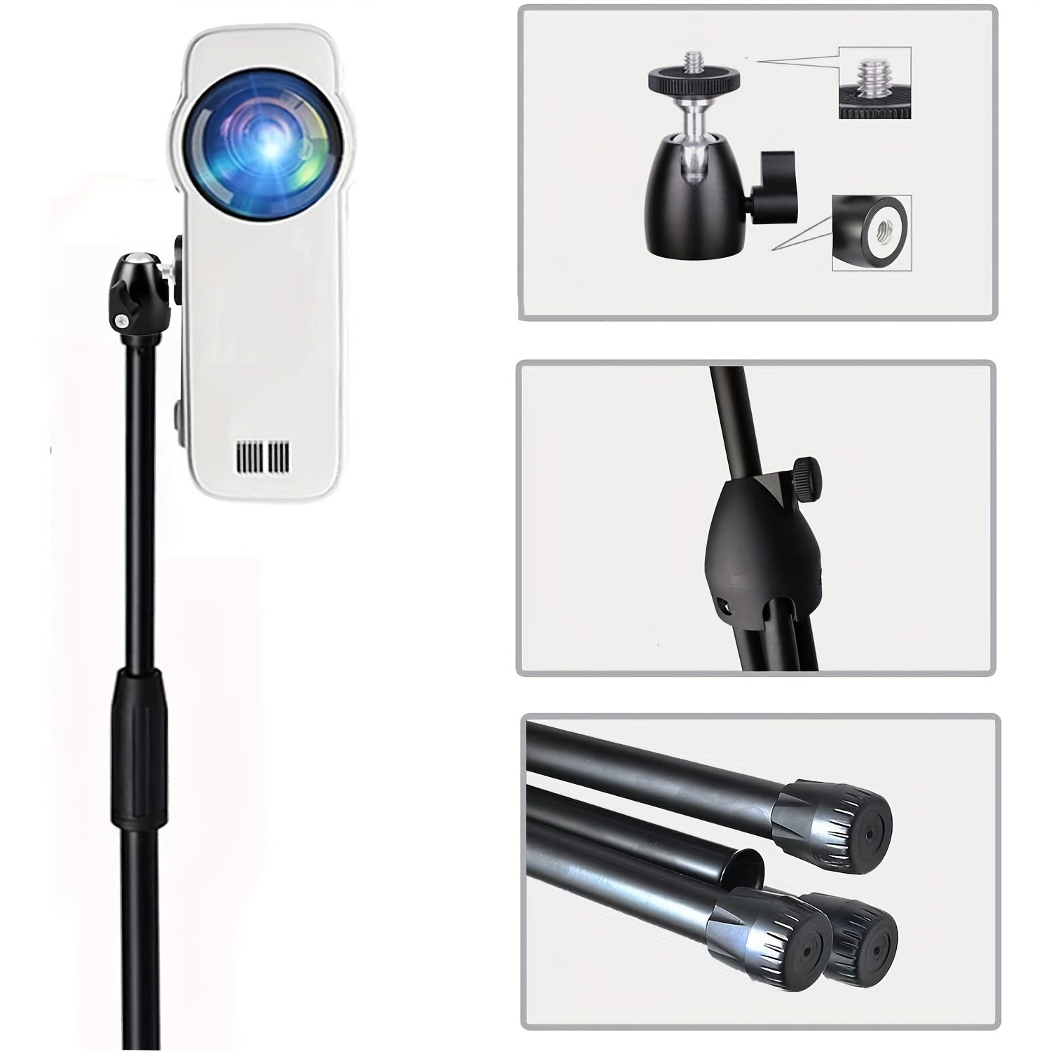 Mini Projector Tripod Stand with Adjustable Floor Height and 360° Rotating Ball Head