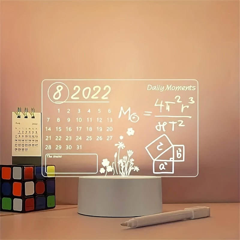 3D Handwritten Night Light with Calendar and Acrylic Message Board LED Table Lamp for Desk or Gift