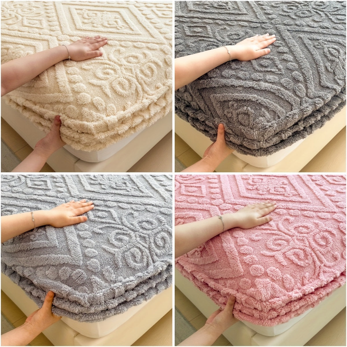 Taffeta Fitted Sheet with 3D Floral Design Deep Pockets Non-Slip Bed Sheet