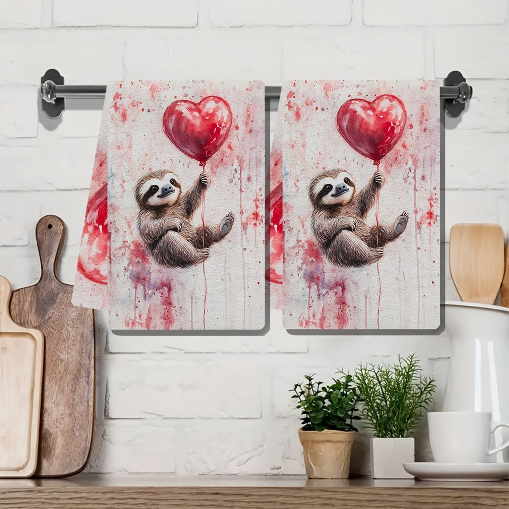 2 ta Ultra-Soft yuvuvchi oshxona sochiqlari, Valentin kuni uchun, Sloth dizayni, 40x60 sm