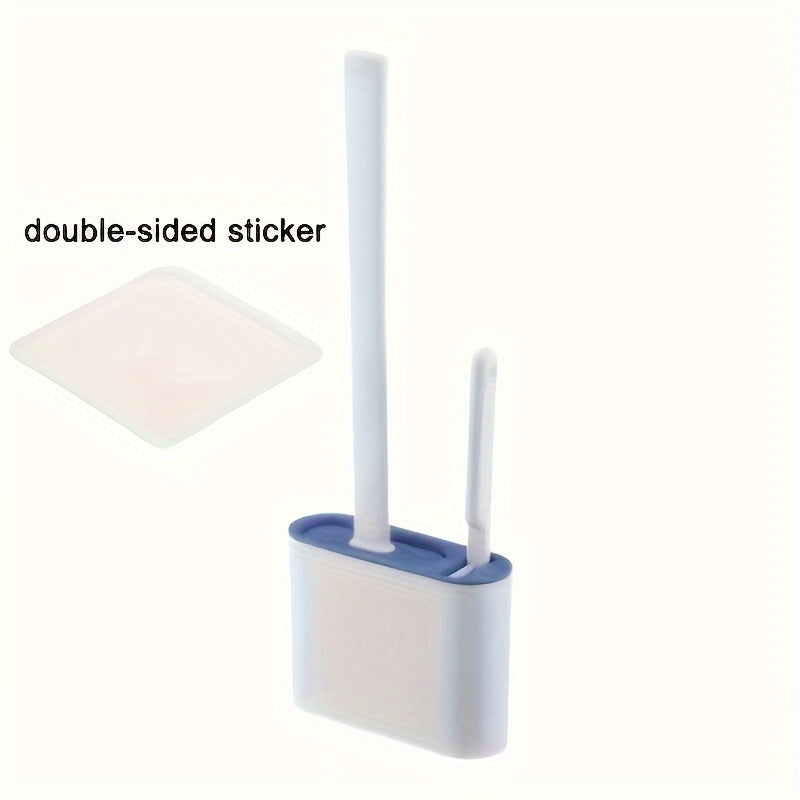 Wall-Mounted Toilet Brush Holder Set with Silicone Brush Heads and Long Handle