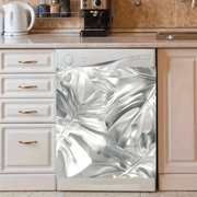 Metallic Silver Leaf Dishwasher Cover Magnet Waterproof Oilproof Kitchen Decor 58.5x65 cm