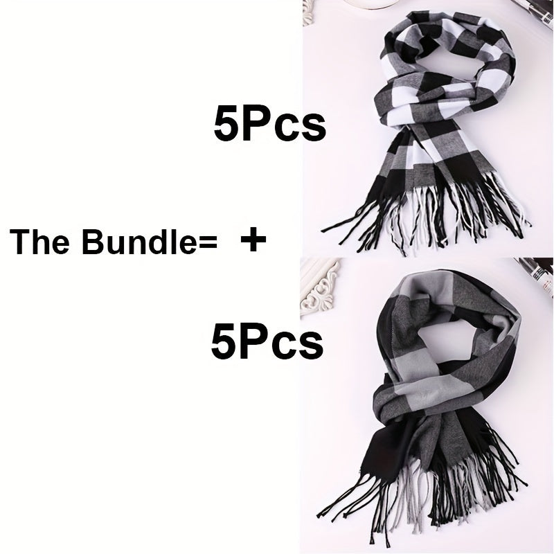 Men's Winter Scarf Imitation Cashmere Plaid Pattern Gift Warm Accessory