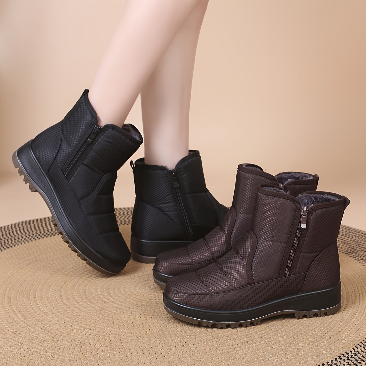 Women's PU Cover Boots with Double Zipper Durable Flat Heel Casual Outdoor