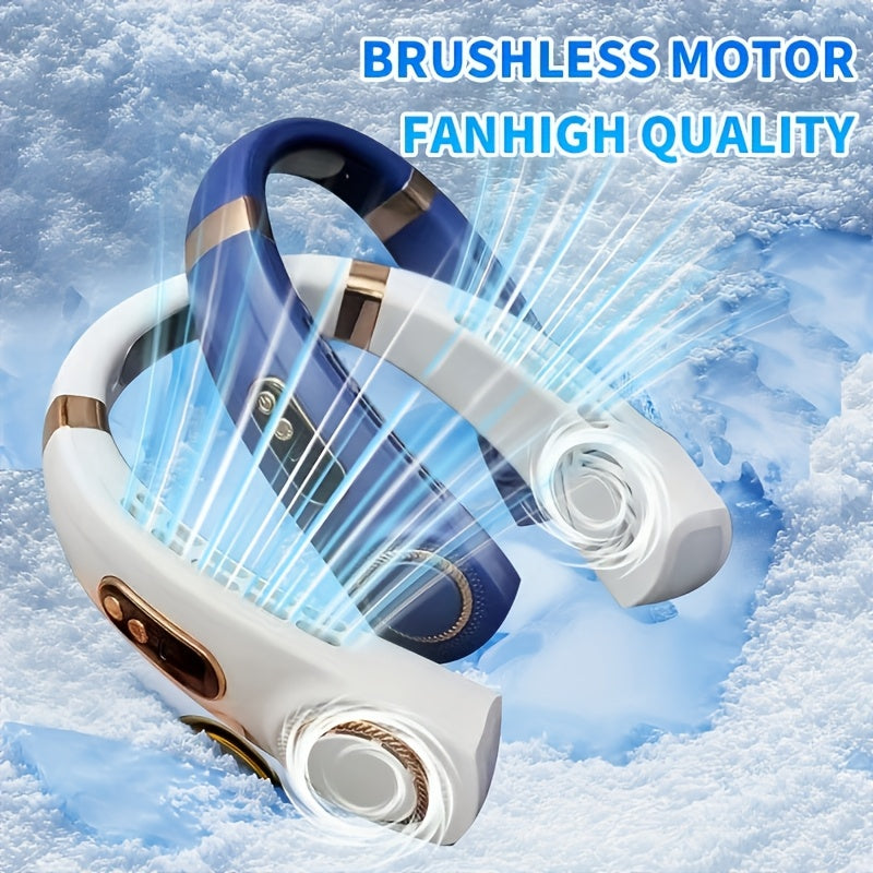 Mini Neck Fan with 5-Speed USB Charging, Colorful LED Lights, 360° Cooling for Outdoor Activities