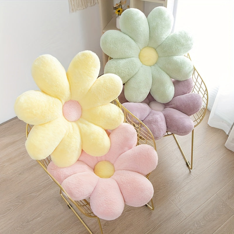 Faux Fur Flower Pillow 60cm Green Decorative Cushion for Home Office
