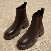 Women's Chelsea Ankle Boots Solid Color PU Round Toe All-Season Slip-On