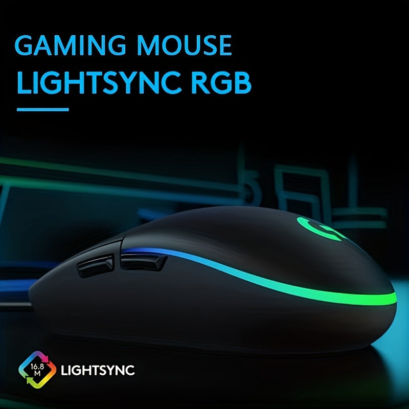 Ratón de juego con cable con iluminación RGB, sensor óptico de 8000 DPI, para diestros, USB para PC y portátil