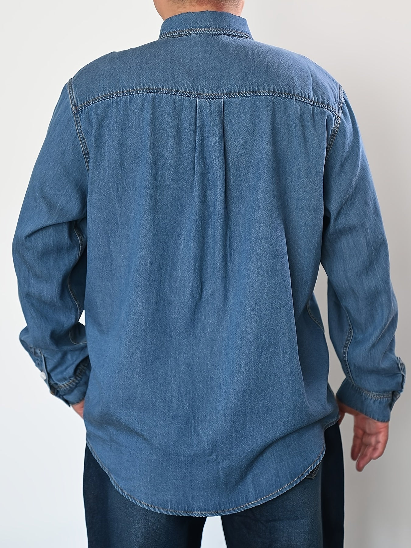 Men's Plus Size Denim Shirt Casual Woven Solid Color Button-Front Breathable Spring Fall Outdoor