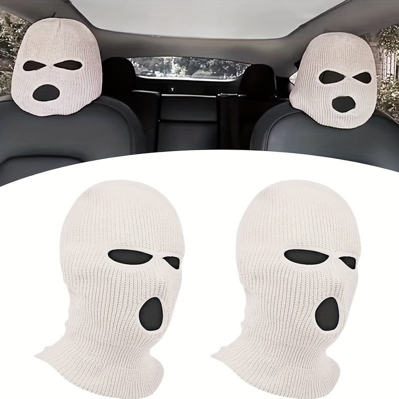 Universal Polyester Car Headrest Covers 2pcs Full Face Mask Design