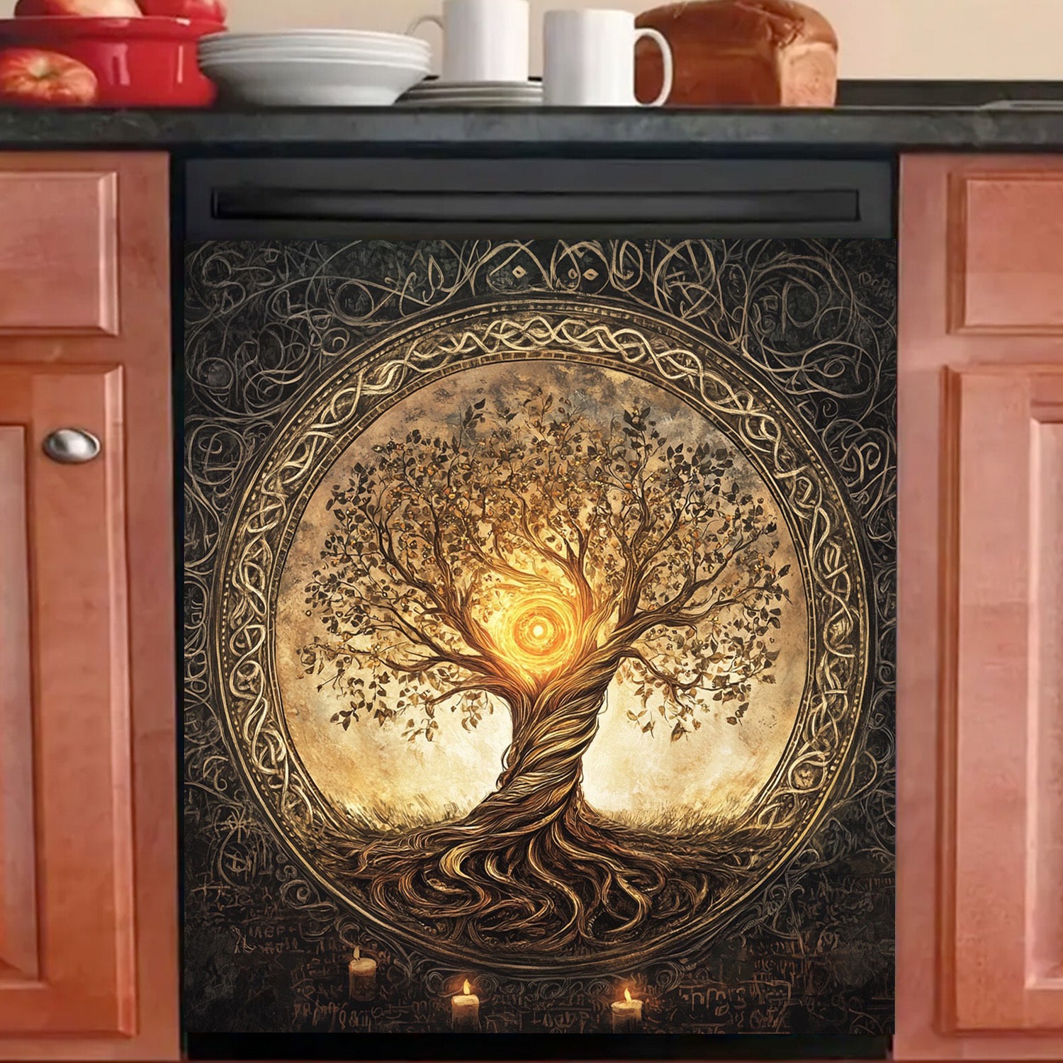 Magnetic Dishwasher Cover Sticker Waterproof Heat-Resistant Metal Panel Tree Design