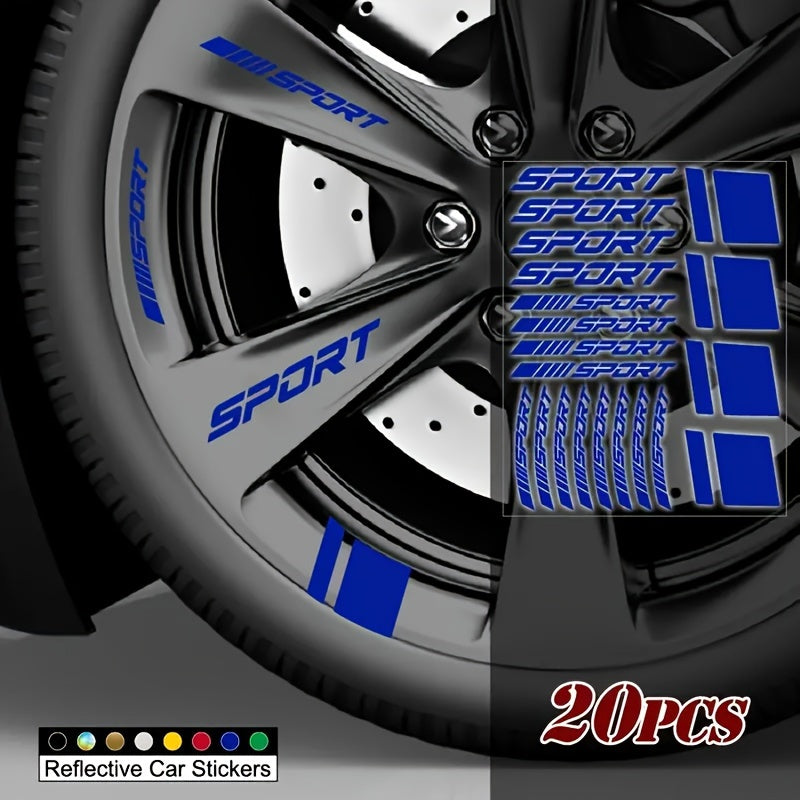 20Pcs Reflective Vinyl Rim Stickers Sporty Geometric Decals Black and Red