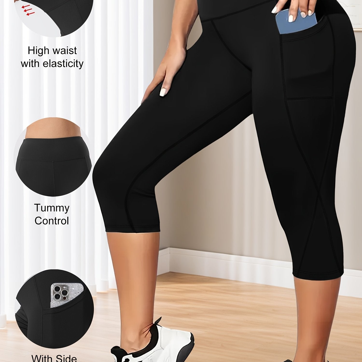 Plus Size Women's Yoga Pants High Waist Pocket Biker Shorts Tummy Control