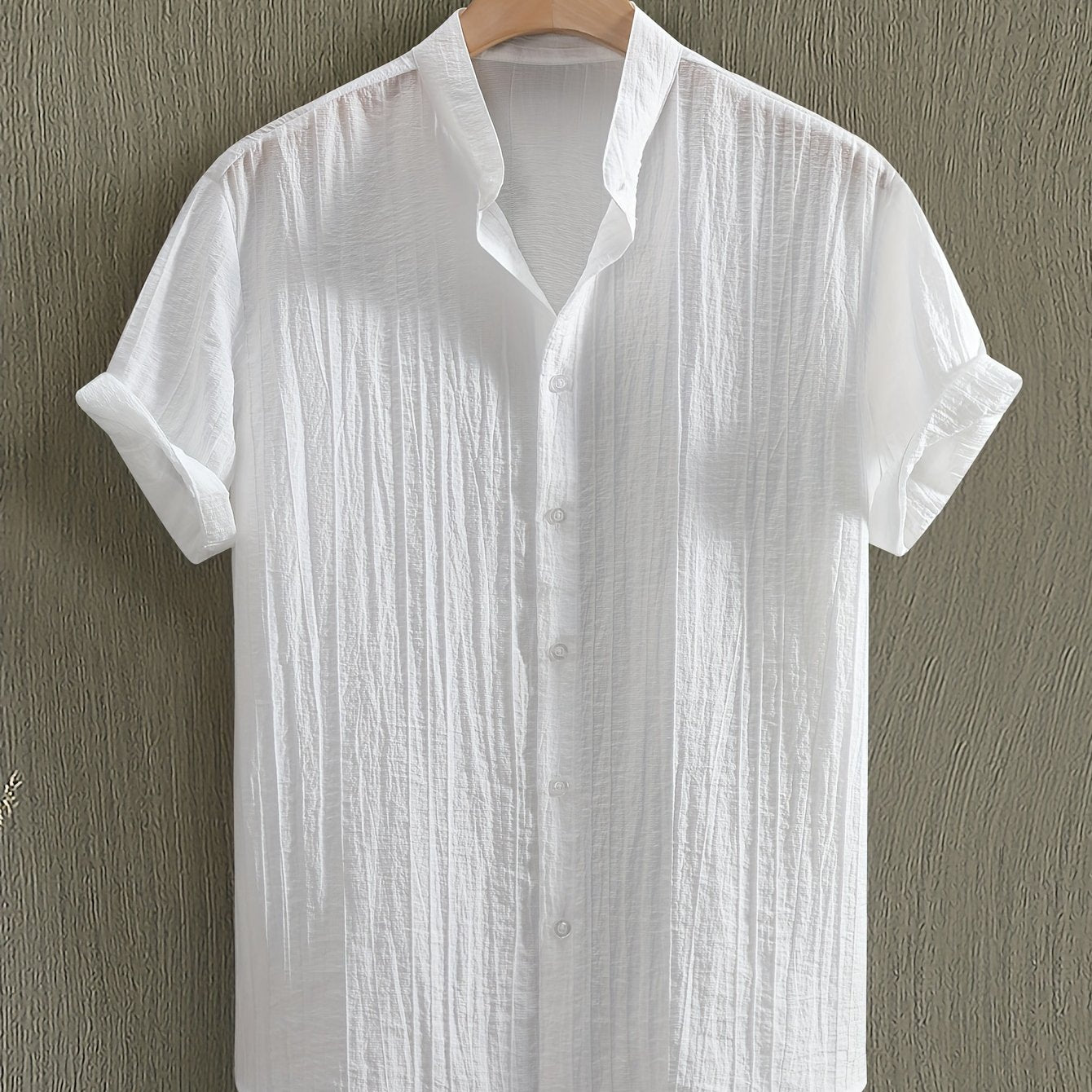 Men's Black Short Sleeve Casual Shirt Lyocell Stand Collar Pocket Summer