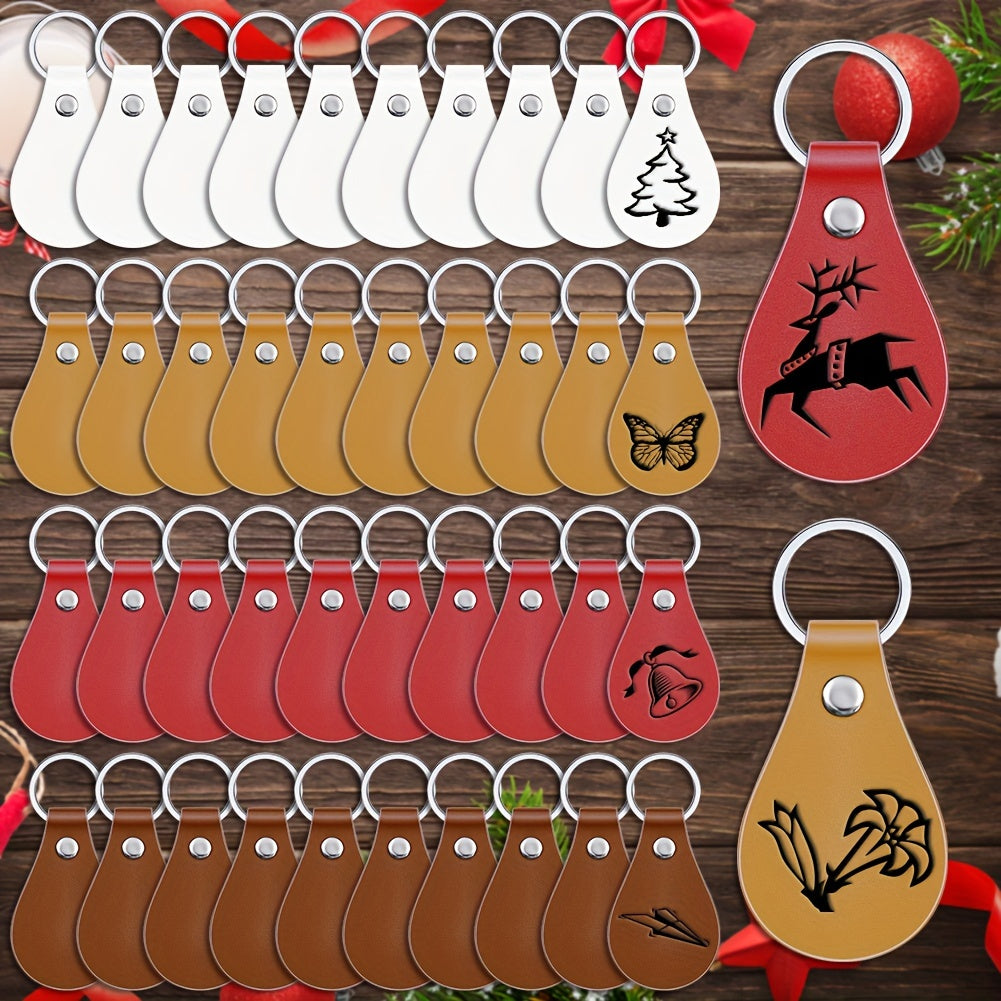 Set of 40 Leather Key Fob Kits for DIY Crafts Includes PU Leather Blanks Rivets and Key Rings