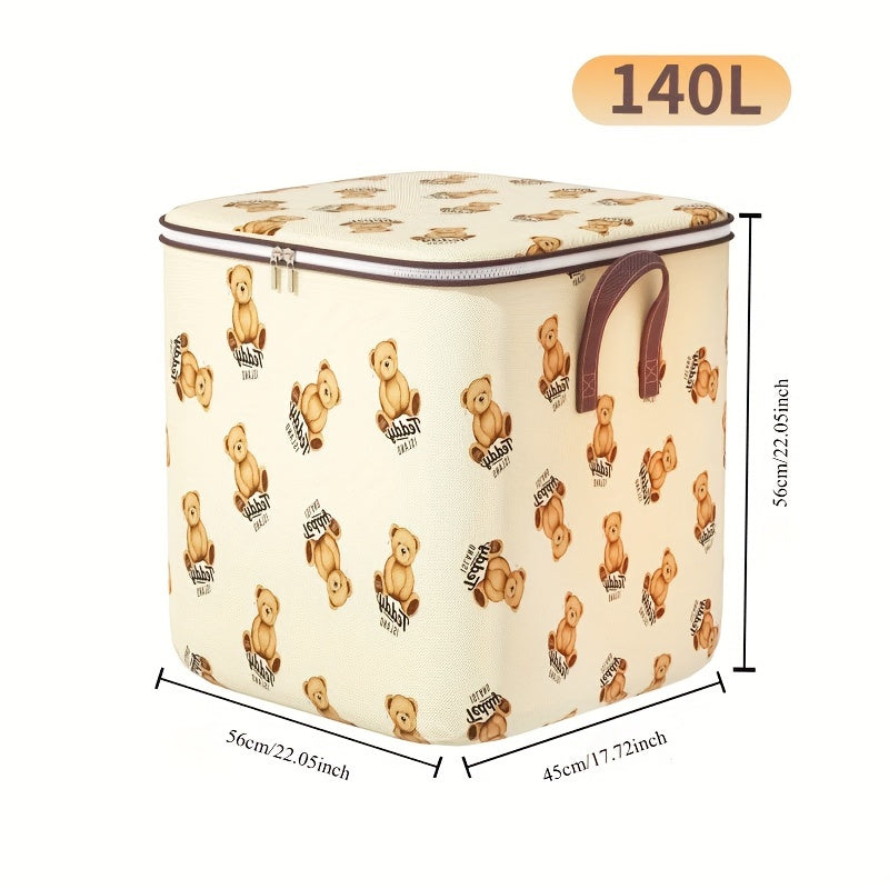 Foldable Fabric Storage Bag for Teddy Bear Clothes and Quilts in Bedroom