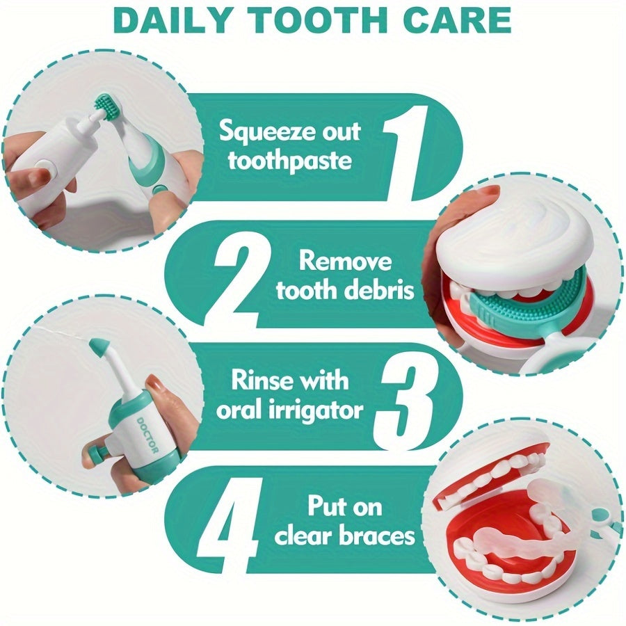 Kids Dentist Playset 17-Piece Green Pretend Doctor Toy Kit for Ages 3-5