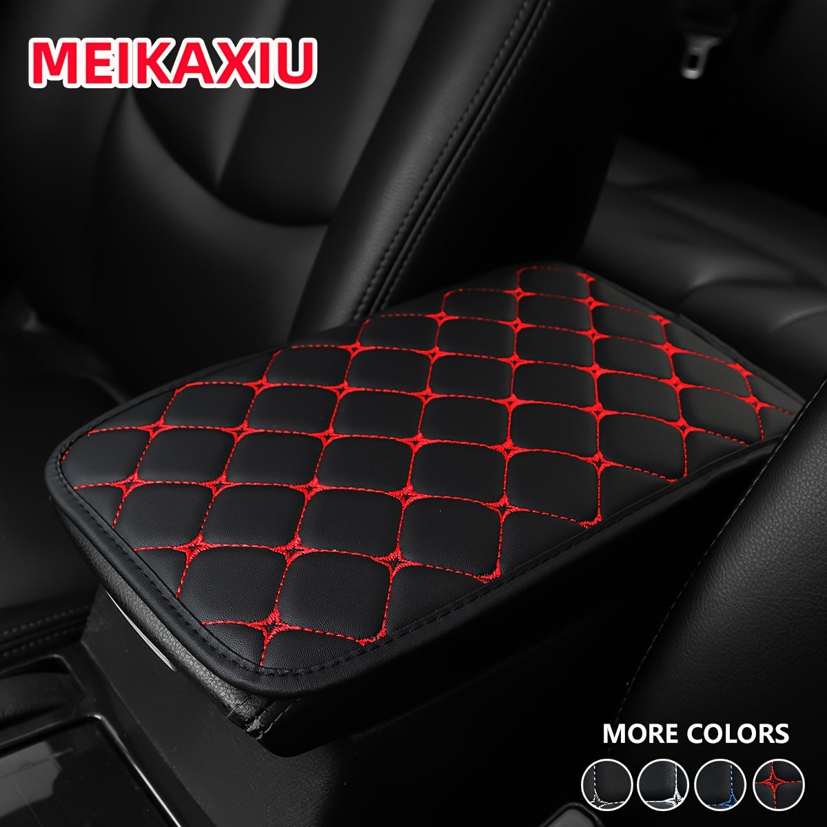 Universal Faux Leather Car Armrest Cushion Black and Red Center Console Cover