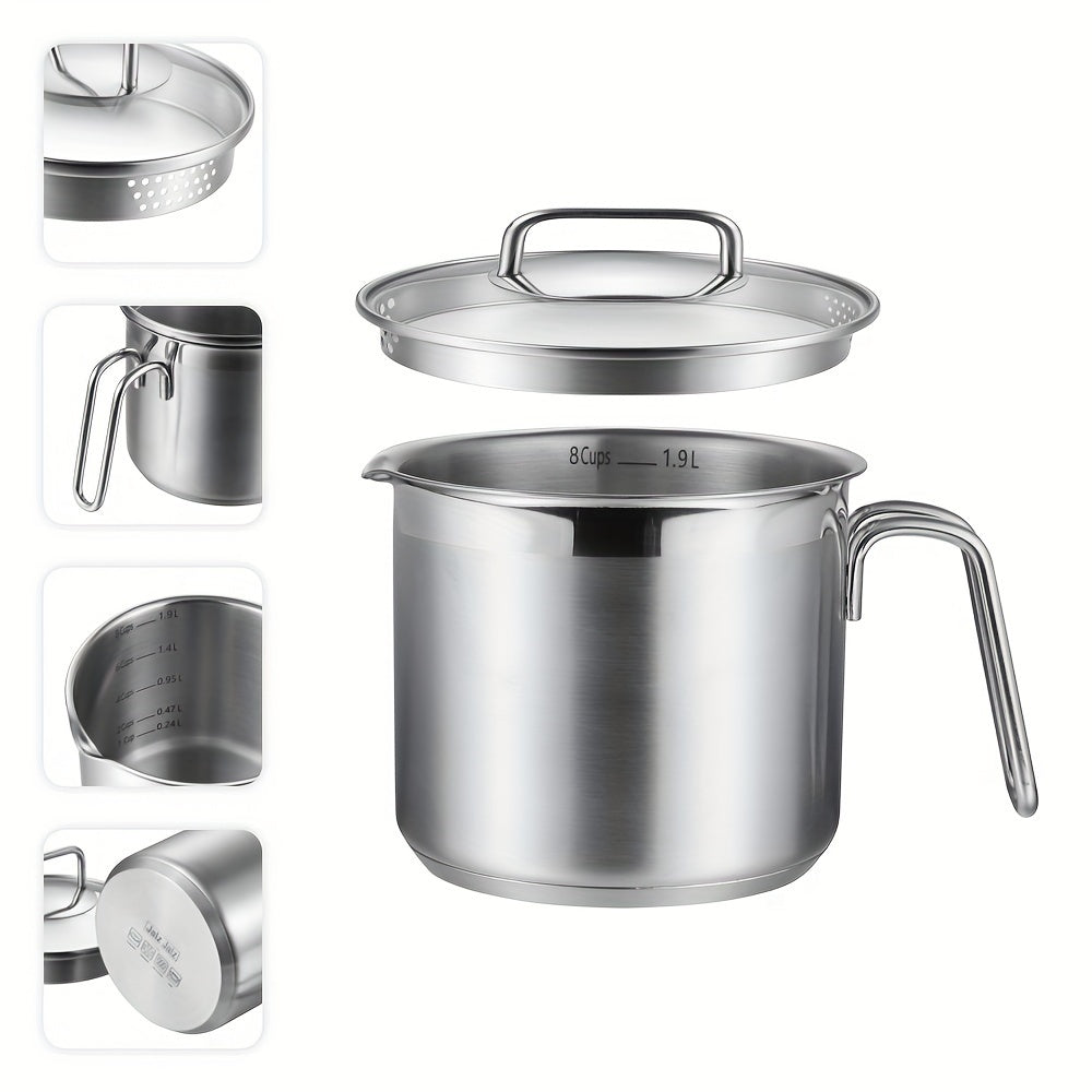 Stainless Steel 1.9L Saucepan with Glass Lid for Gas Electric and Induction Cooktops