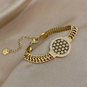 Hollow Gold-Plated Stainless Steel Bracelet with Rhinestones for Women